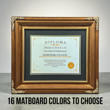8.5 x 11 Premium Diploma Ornate Wood Frame, Antique Bronze W/Gold, 16 Matboard colors available, Conservation Acrylic, anti Acid foam board