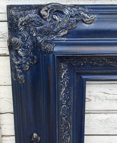 Baroque shabby chic Style Frame,distressed blue, mirror frame,ornate frame, canvas wood frame, navy blue frame,vintage frame,custom frame