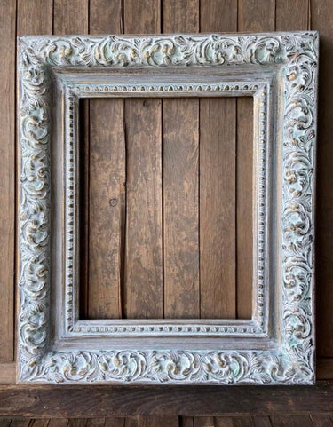 colonial Style ornate wood frame, vintage frame, distressed white, old white, gold frame, canvas frame, photo frame, antique frame,