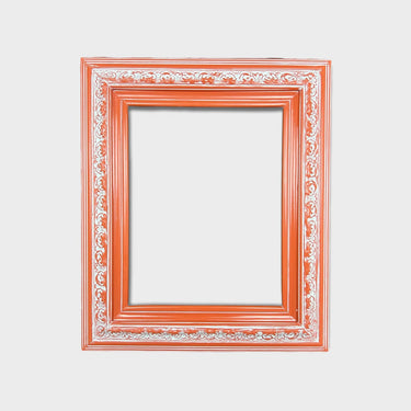 Custom wood frame with ornate trim. DISTSTRESSED ORANGE frame,canvas frame,photo frame, custom made green picture frame,