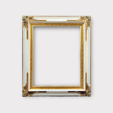 14 x 18 In Stock Ready to ship-Classic ornate wood frame, WHITE with GOLD leaf accents, gold leaf frame,custom canvas frame, portrait frame