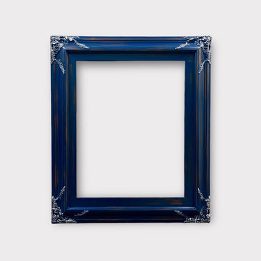 8 x 10 In Stock Ready to Ship,Classic ornate wood frame, DISTRESSED BLUE with SILVER leaf accents , custom canvas frame, portrait frame