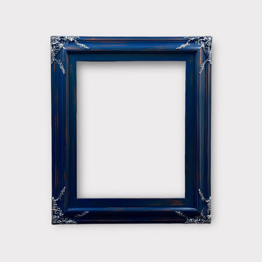 14 x 18 In Stock Redy to ship-Classic ornate wood frame, DISTRESSED BLUE with SILVER leaf accents , custom canvas frame, portrait frame,