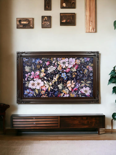 32' to 65" inch Ornate frame for Samsung The Frame TV and Frame Pro TV models, Dark Walnut Stain, not meant for use with other TVs.