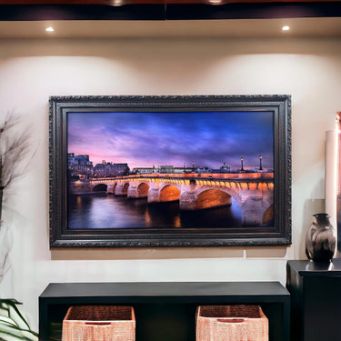 32" to 65" Inch Ornate frame for Samsung The Frame TV and Frame Pro TV models, Distressed Black Finish, not meant for use with other TVs.