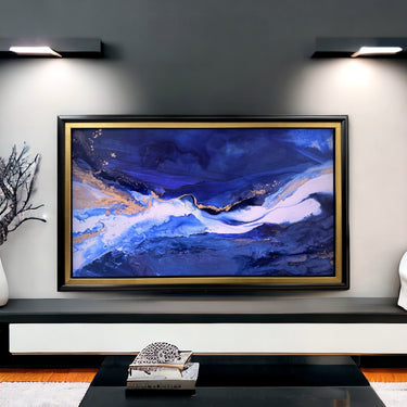 32" to 75" inch Contemporary frame for Samsung The Frame TV & Frame Pro TV models, Black with Gold leaf, not meant for use with other TVs.