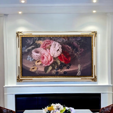 32" to 65" Inches TV Frame for The Frame TV by Samsung and Frame Pro TV models, Ivory with Gold leaf accents. Not compatible with other TVs.