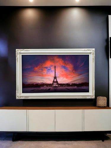 32" to 65" Inch Ornate frame for Samsung The Frame TV and Frame Pro TV models, Ivory finish, not meant for use with other TVs.