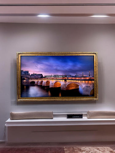 32" to 75" inch Ornate frame for Samsung The Frame and Frame Pro TV models, Marble Gold finish, not meant for use with other TVs