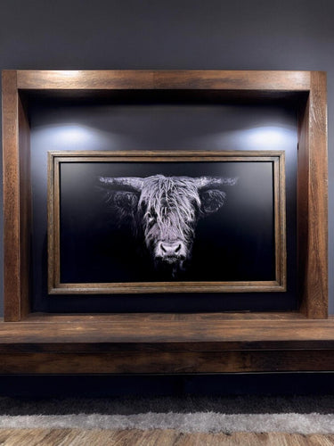 32" to 75" inches TV frame for Samsung The Frame TV & Frame Pro TV models, Rustic Dark Wood finish, not meant for use with other TVs.