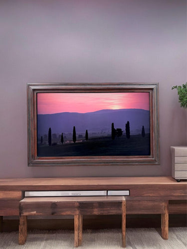 32" to 65" inch TV frame for Samsung The Frame TV and Frame Pro TV models, Rustic Black Cherry finish, not meant for use with other TVs.