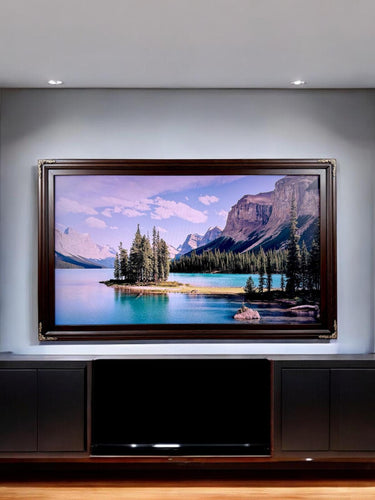 32" to 75" inch Ornate frame for Samsung The Frame TV and Frame Pro TV models, Dark Walnut with Gold, not meant for use with other TVs.