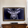32" to 75" Inch TV frame for Samsung The Frame TV and Frame Pro TV models, Rustic Dark Wood with Burlap, does not work for other TVs.