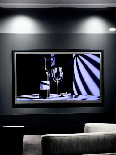 32" to 75" inch Contemporary frame for Samsung The Frame TV and Frame Pro TV models, Black with Silver leaf, not for use with other TV.
