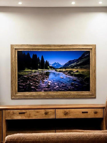 32" to 65" inch TV frame for Samsung The Frame TV and Frame Pro TV models, Rustic Light Wood finish, not meant for use with other TVs.