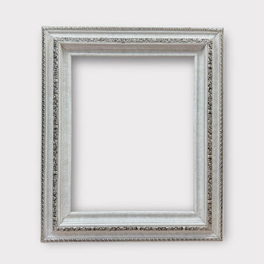 8 X 10 In Stock - Ready to ship - Classic compo ornate wood frame, Marble White with Silver leaf accents, canvas frame