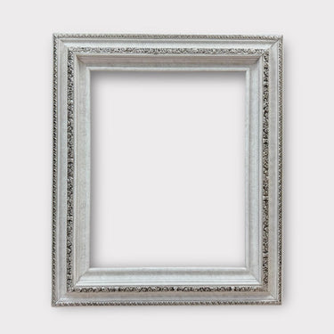 11 x 14 In Stock - Ready to Ship,Classic compo ornate wood frame, Marble White with Silver leaf accents, canvas frame, portait frame.