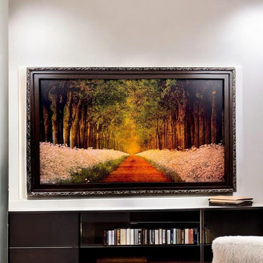 32" to 75" inch Ornate frame for Samsung The Frame TV and Frame Pro TV models, Dark Walnut with Gold trim, not meant for other TVS.