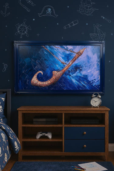 32" to 75" inch Ornate frame for Samsung The Frame and Frame Pro TV models, Glossy Blue finish, not meant for use with other TVs
