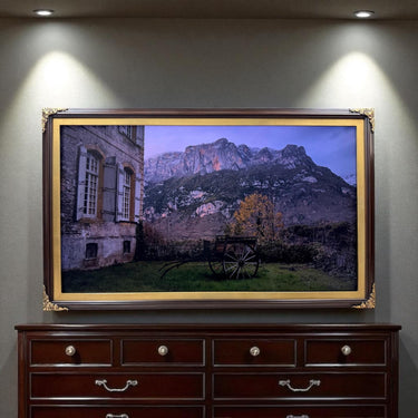 32" to 75" inch Ornate frame for Samsung The Frame TV and Frame Pro TV models, Dark Walnut with Gold leaf, not meant for use with other TVs.