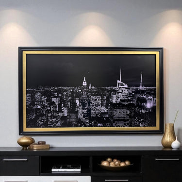 55, 65 & 75 inch Contemporary frame for Hisense Canvas TV, Satin Black with Gold leaf, Handmade, not meant for use with other TVs.
