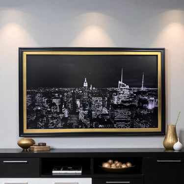 55, 65 & 75 inch Contemporary frame for Hisense Canvas TV, Satin Black with Gold leaf, Handmade, not meant for use with other TVs.