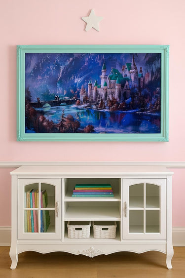 32" to 75" inch Ornate frame for Samsung The Frame and Frame Pro TV models, Glossy Aqua finish, not meant for use with other TVs