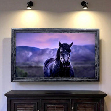 32" to 75" Inch TV frame for Samsung The Frame TV and Frame Pro TV models, Distressed Black Wood finish, not meant for use with other TVs