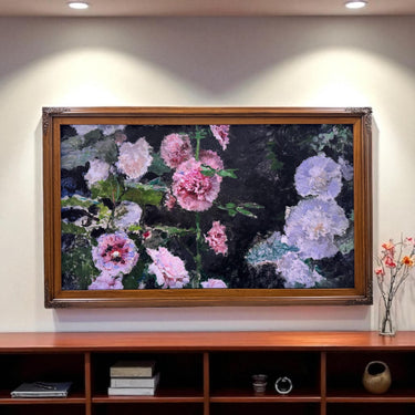 32" to 75" inch Ornate frame for Samsung The Frame TV and Frame Pro TV models, Colonial Maple finish, not meant for use with other TVs.