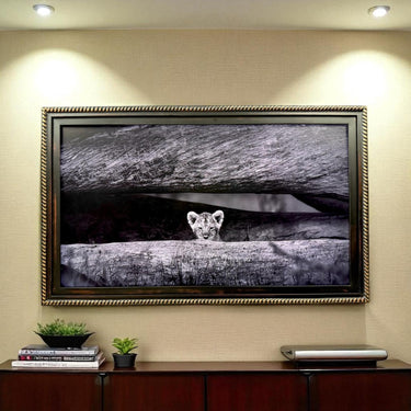 32" to 75" inch Ornate frame for Samsung The Frame TV and Frame Pro TV models, Distressed Black with Gold trim, not meant for other TVS.