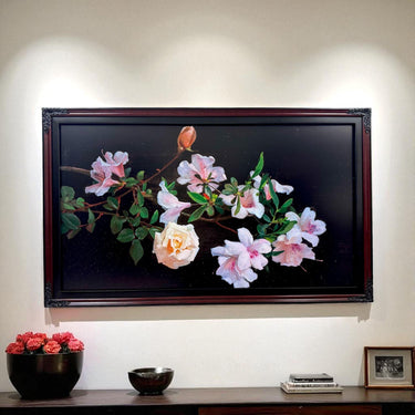 55, 65 & 75 inch Ornate Wood frame for TCL Nxt frame, Cherry with Black, TCL frame Tv not meant for use with other TVs