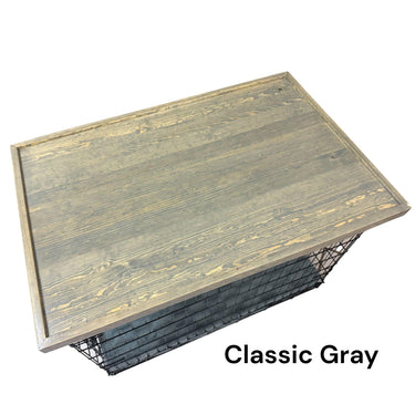 Dog Kennel Wood Topper with safety lip, CLASSIC GRAY STAIN , handmade from real hardwood, dog crate top