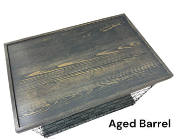 Dog Kennel Wood Topper with safety lip, AGED BARREL STAIN, handmade from real hardwood, dog crate top