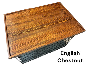 Dog Kennel Wood Topper with safety lip, ENGLISH CHESTNUT STAIN , handmade from real hardwood, dog crate top