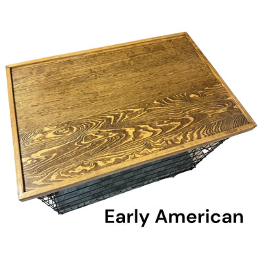 Dog Kennel Wood Topper with safety lip, EARLY AMERICAN STAIN, handmade from real hardwood, dog crate top