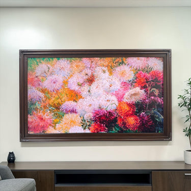 55, 65 & 75 Inch Hisense Canvas TV Ornate frame, Dark Walnut finish, Canvas TV by Hisense, not meant for use with other TVs.