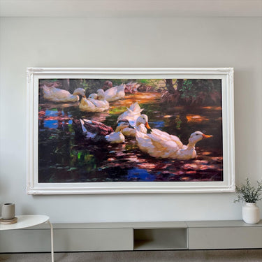 55, 65 & 75 Inch Hisense Canvas TV wood frame, Satin white finish, Canvas TV by Hisense, not meant for use with other TVs.