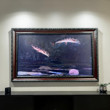 32" to 65" inch Ornate frame for Samsung The Frame TV and Frame Pro TV models, Cherry with Black Accents, not meant for use with other TVs.