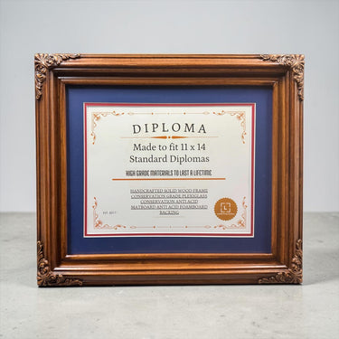 11 x 14 Premium Diploma Ornate Wood Frame, Mapple Finish, 16 Matboard colors available, Conservation Acrylic, anti Acid foam board