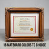 8.5 x 11 Premium Diploma Ornate Wood Frame, Mapple Finish, 16 Matboard colors available, Conservation Acrylic, anti Acid foam board
