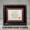 8.5 x 11 Premium Diploma Ornate Wood Frame, Glossy Black Finish, 16 Matboard colors available, Conservation Acrylic, anti Acid foam board