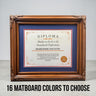 11 x 14 Premium Diploma Ornate Wood Frame, Mapple Finish, 16 Matboard colors available, Conservation Acrylic, anti Acid foam board