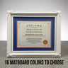 11 x 14 Premium Diploma Ornate Wood Frame, Satin White, 16 Matboard colors available, Conservation Acrylic, anti Acid foam board