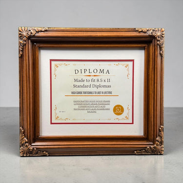 8.5 x 11 Premium Diploma Ornate Wood Frame, Mapple Finish, 16 Matboard colors available, Conservation Acrylic, anti Acid foam board