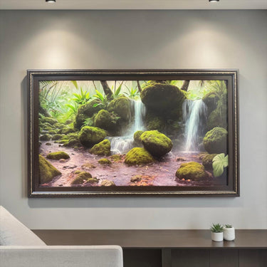 55, 65 & 75 Inch TV frame for TCL NXT Frame Tv, Dark Walnut With Gold, Exclusively for Tcl Nxt, not meant for use with other Tv brands.