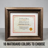 8.5 x 11 Premium Diploma Ornate Wood Frame, Rustic Dark Wood, 16 Matboard colors available, Conservation Acrylic, anti Acid foam board