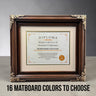 8.5 x 11 Premium Diploma Ornate Wood Frame, Dark Walnut With Gold, 16 Matboard colors available, Conservation Acrylic, anti Acid foam board