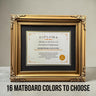 8.5 x 11 Premium Diploma Ornate Wood Frame, Antique Gold Finish, 16 Matboard colors available, Conservation Acrylic, anti Acid foam board