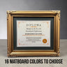 11 x 14 Premium Diploma Ornate Wood Frame, Antique Gold Finish, 16 Matboard colors available, Conservation Acrylic, anti Acid foam board
