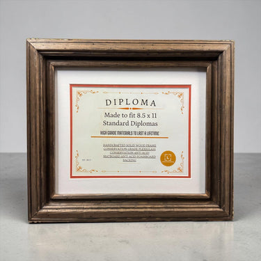 8.5 x 11 Premium Diploma Ornate Wood Frame, Rustic Dark Wood, 16 Matboard colors available, Conservation Acrylic, anti Acid foam board